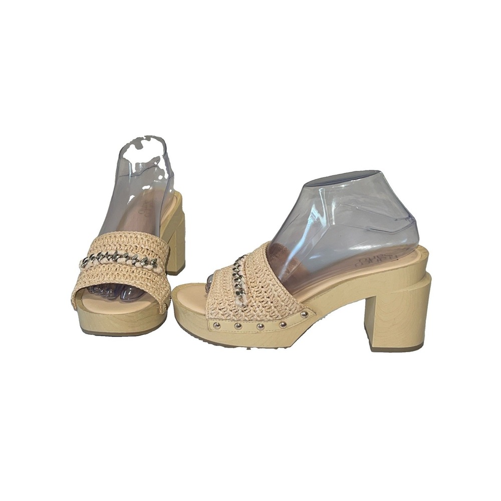 Franco Sarto Capri Clog Womens Platform Heel Sandals Straw Chain Beige Size 8